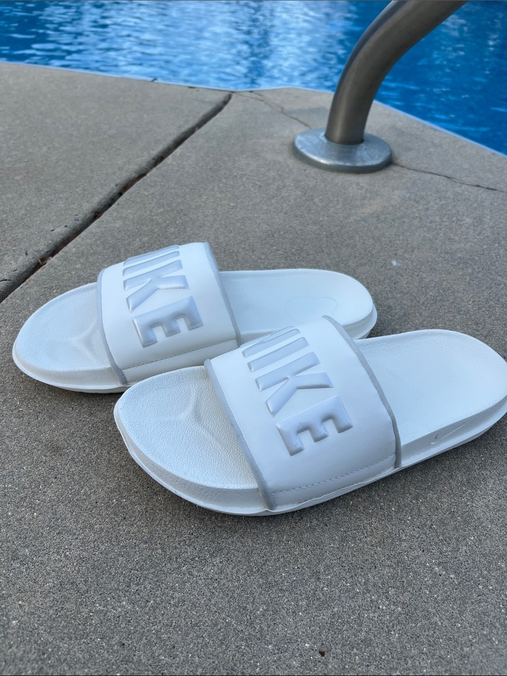 Nike White Slide Sandals with Embossed Logo - Picture 3 of 8